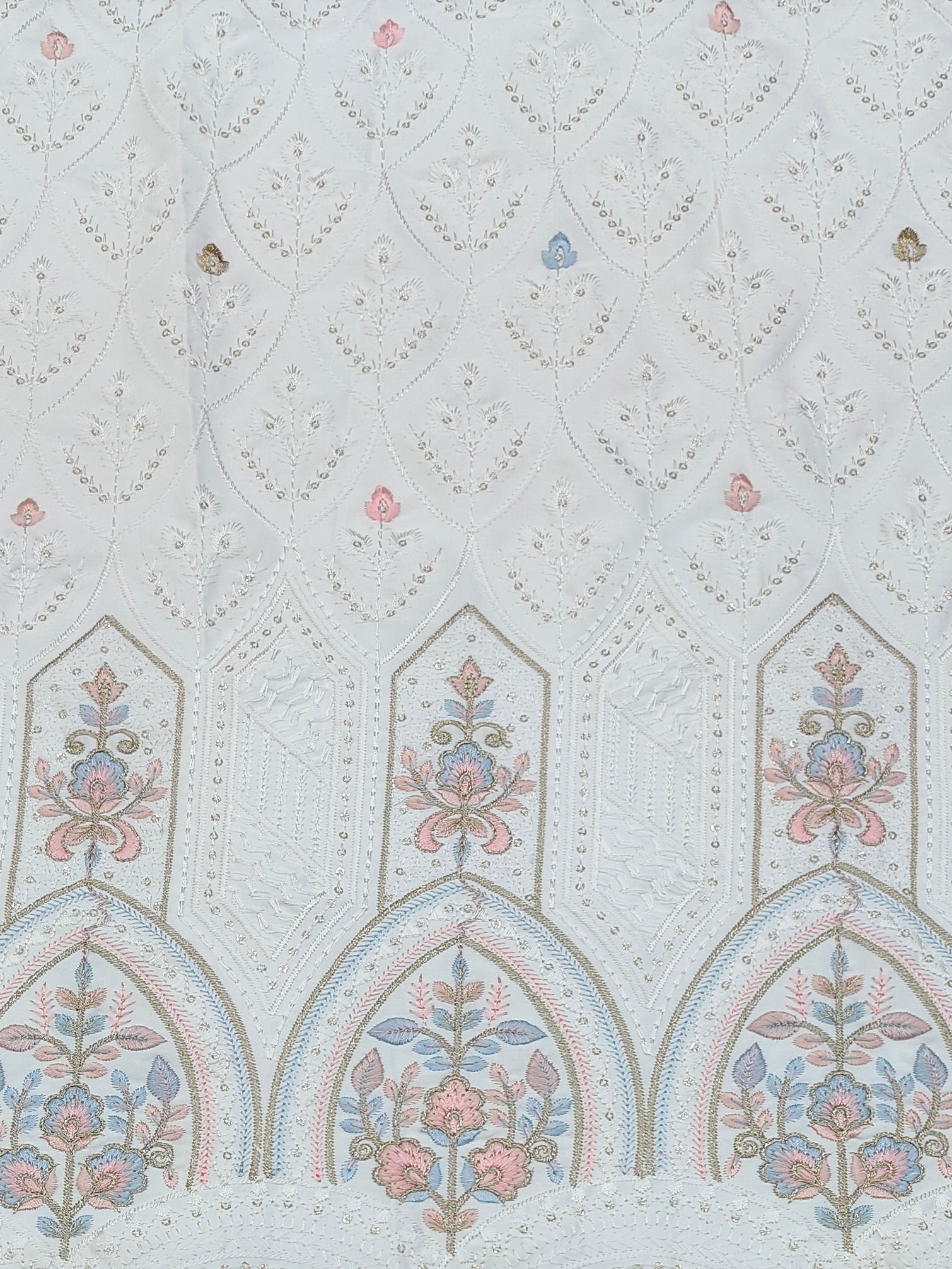 Kurta Fabric ManTire Designer Silk Lucknowi Chikankari Embroidery Colour Pink N White